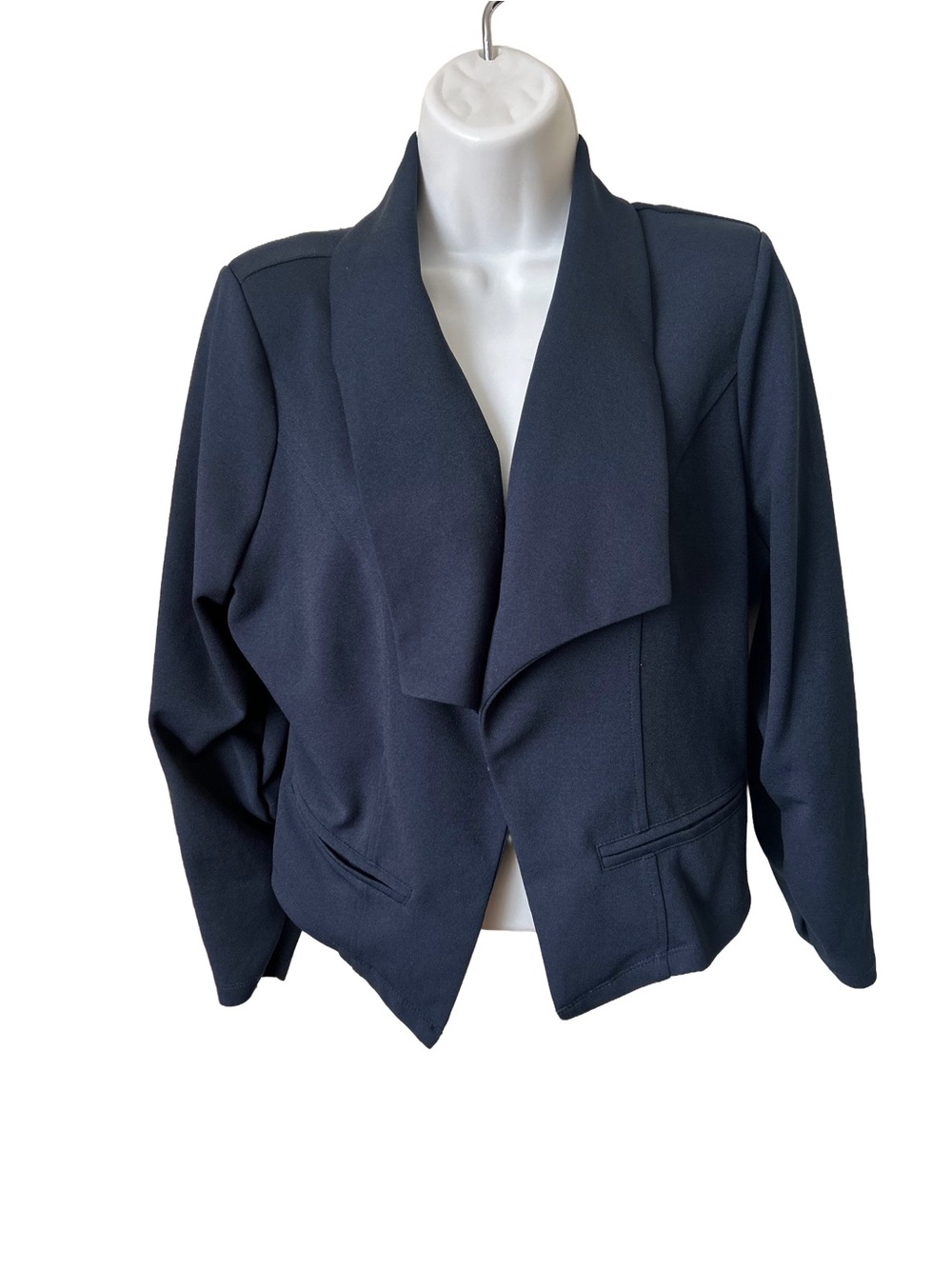 Material Girl Dark Navy Draped Open-Front Blazer, Sz XL